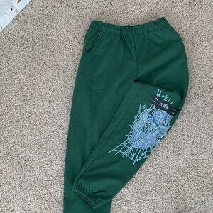 Men's Green Joggers with Web Design
